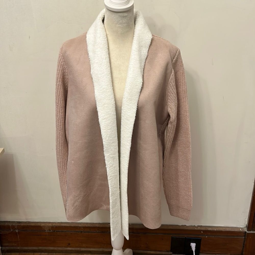 COPY - Lety & Me mauve and white mixed media open cardigan Size M New